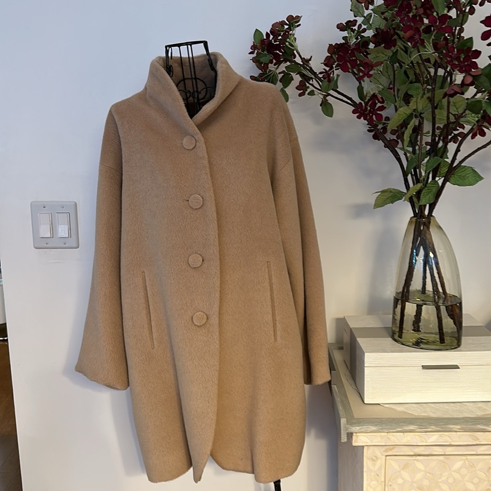 Agnes b Beige Coat Alpaca and Wool Germain  NEW
